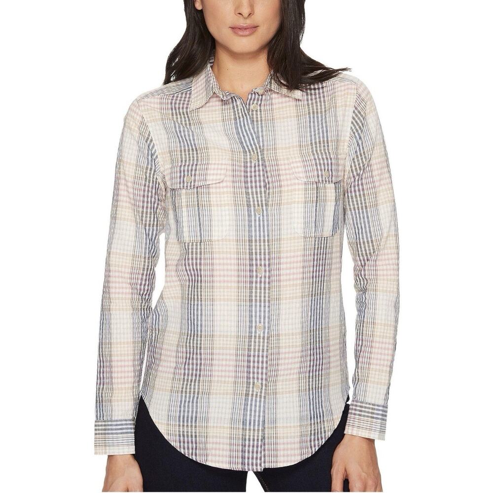 Filson Women’s Conway Long Sleeve Button-Up Shirt Sz small Blue Neutral Plaid